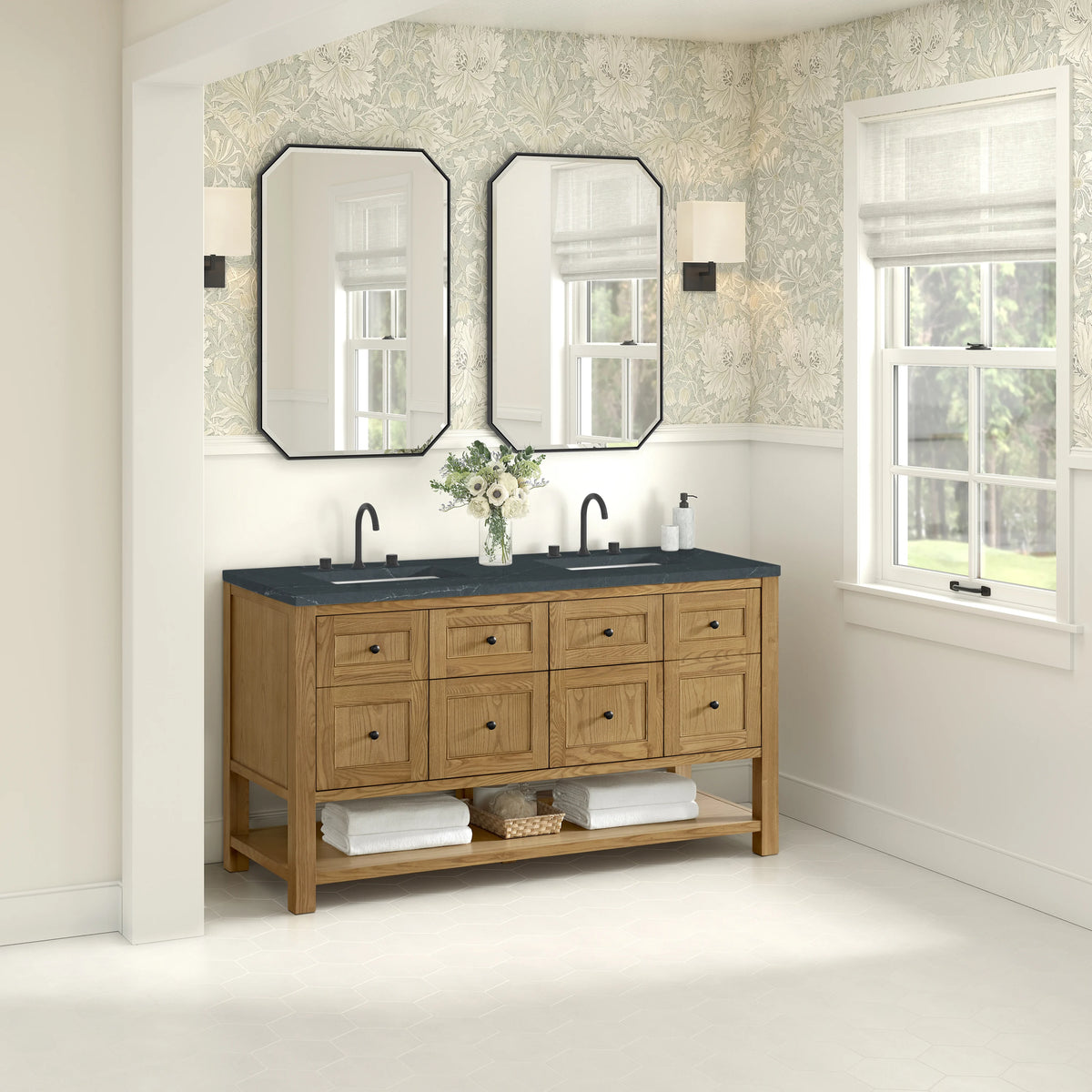 Breckenridge 60" Double Vanity, Light Natural Oak, w/ 3 CM Charcoal Soapstone Quartz Top, view 4