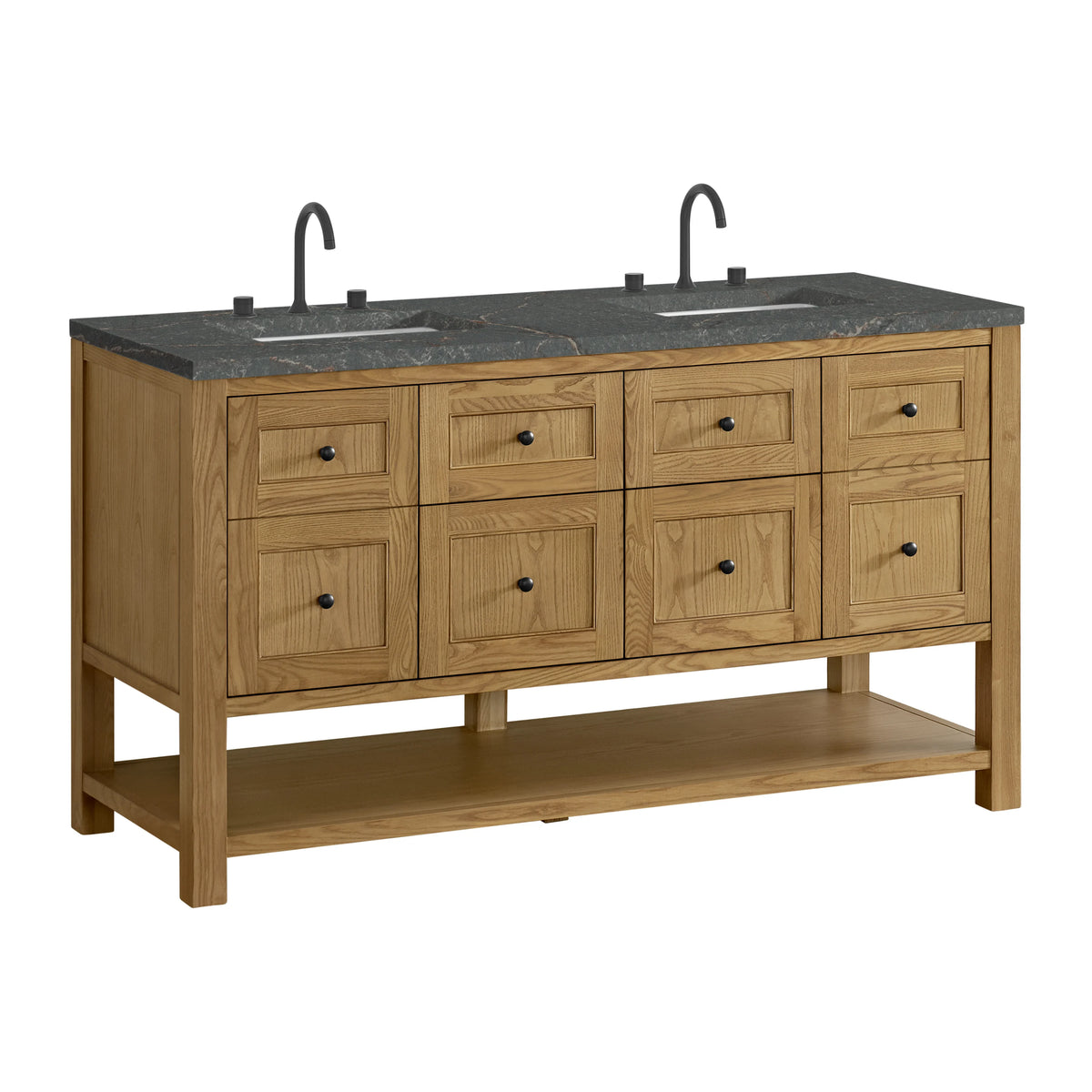 Breckenridge 60" Double Vanity, Light Natural Oak, w/ 3 CM Parisien Bleu Quartz Top, view 10