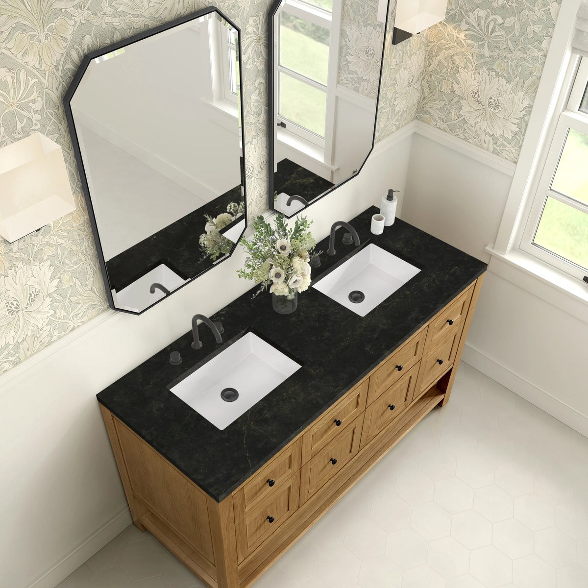 Breckenridge 60" Double Vanity, Light Natural Oak, w/ 3 CM Phantome Eclos Top, view 7