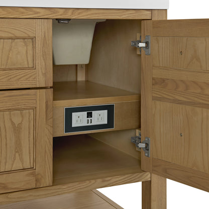 Breckenridge 60" Double Vanity, Light Natural Oak, w/ 3 CM Siberian Silestone Top, view 13