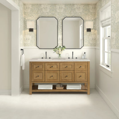 Breckenridge 60" Double Vanity, Light Natural Oak, w/ 3 CM Siberian Silestone Top, view 3