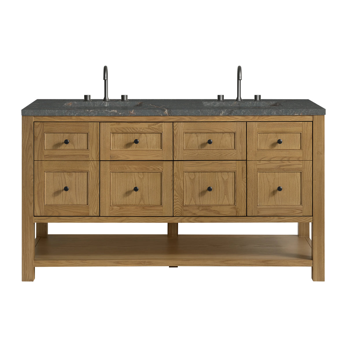 Breckenridge 60" Double Vanity, Light Natural Oak, w/ 3 CM Parisien Bleu Quartz Top w/FreePower Wireless Charger