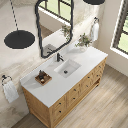 Breckenridge 60" Single Vanity, Light Natural Oak, w/ Single Hole 3 CM White Zeus Quartz Top & Backsplash, view 7