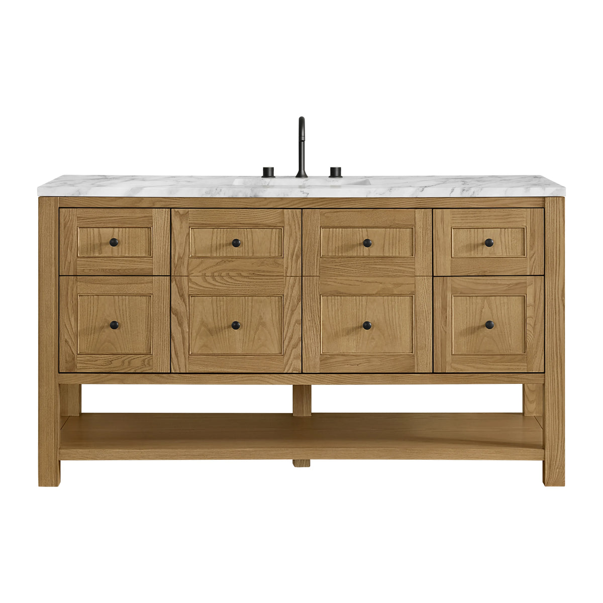 Breckenridge 60" Single Vanity, Light Natural Oak, w/ 3 CM Carrara Marble Top