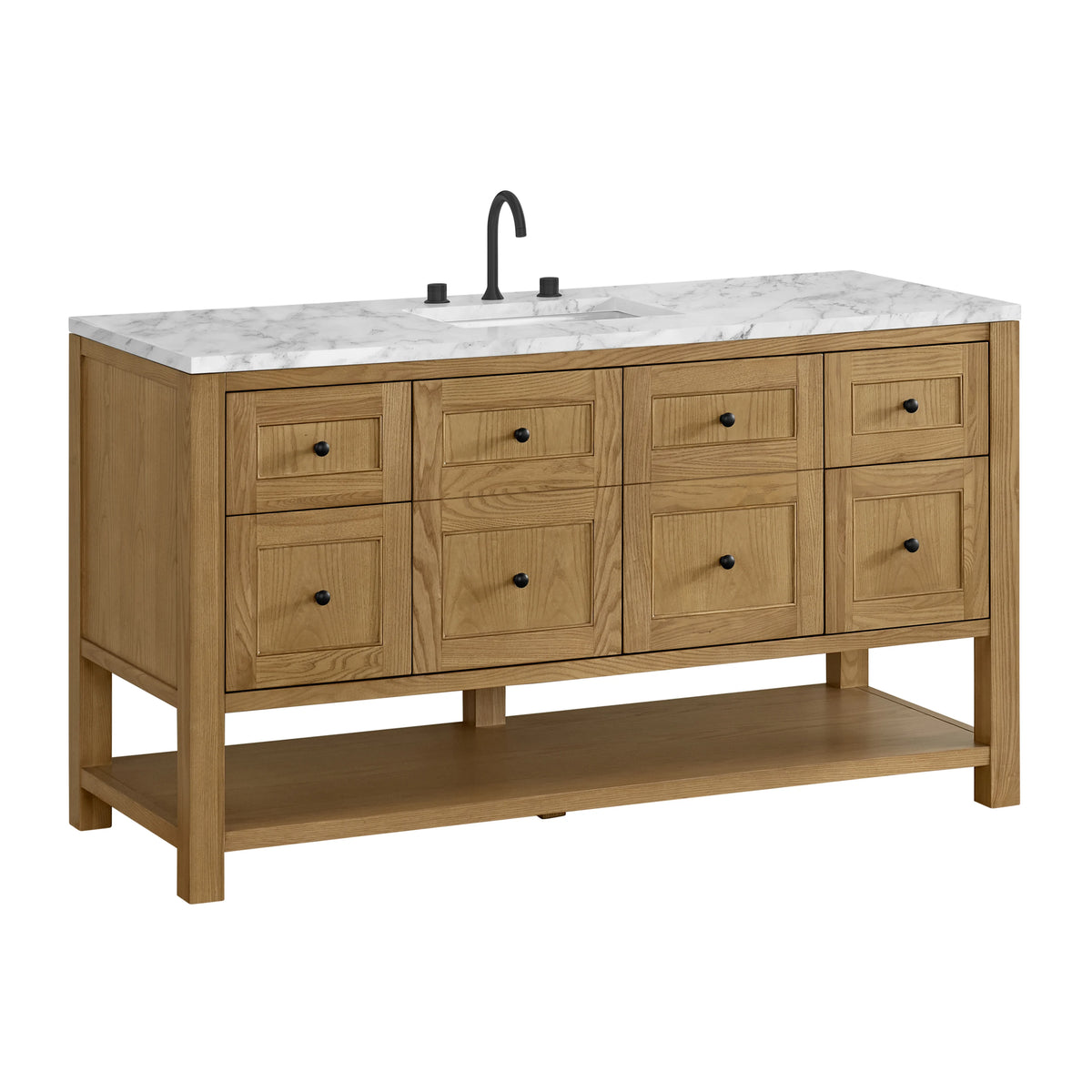 Breckenridge 60" Single Vanity, Light Natural Oak, w/ 3 CM Carrara Marble Top, view 10