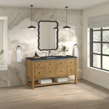 Breckenridge 60" Single Vanity, Light Natural Oak, w/ 3 CM Charcoal Soapstone Quartz Top, view 4