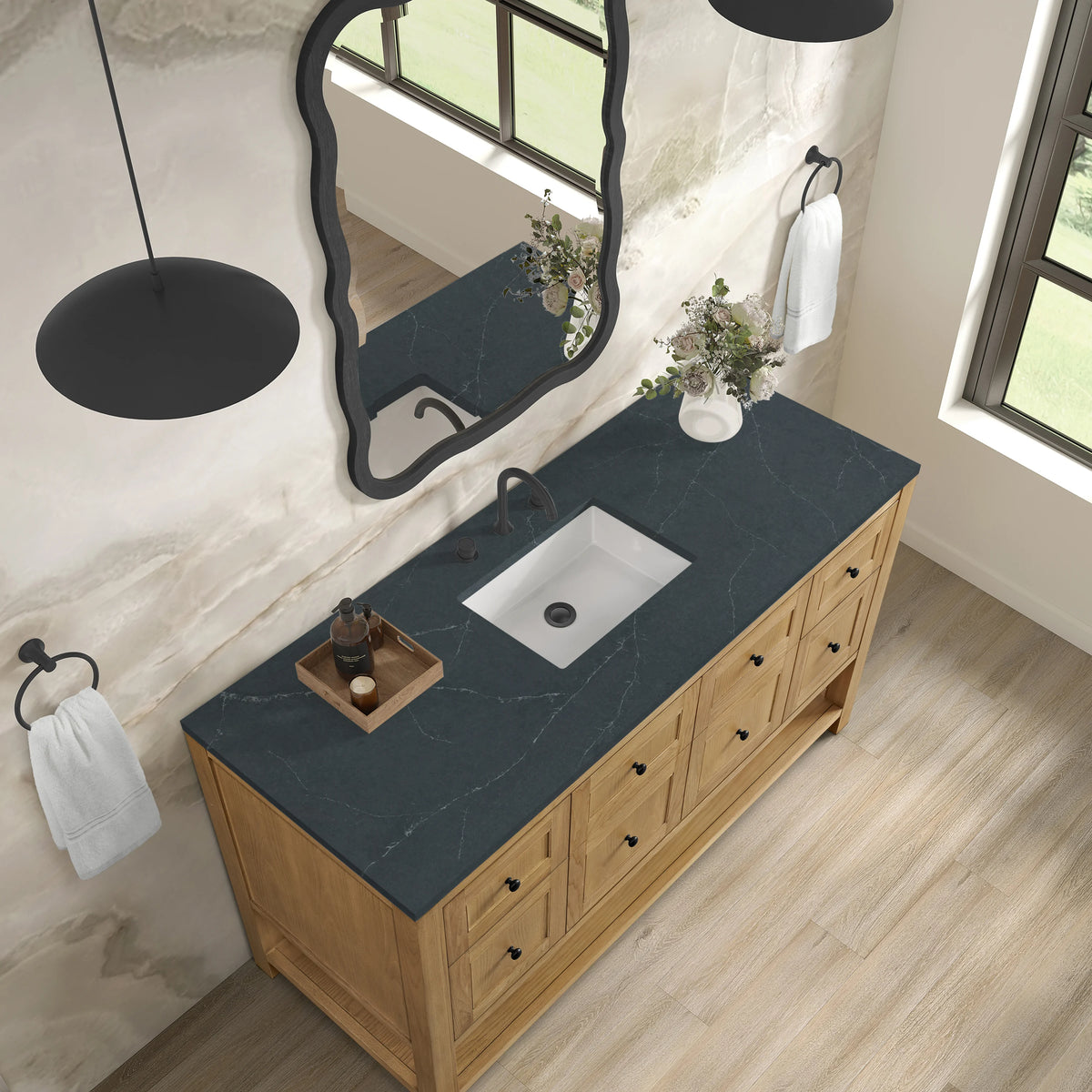 Breckenridge 60" Single Vanity, Light Natural Oak, w/ 3 CM Charcoal Soapstone Quartz Top, view 7