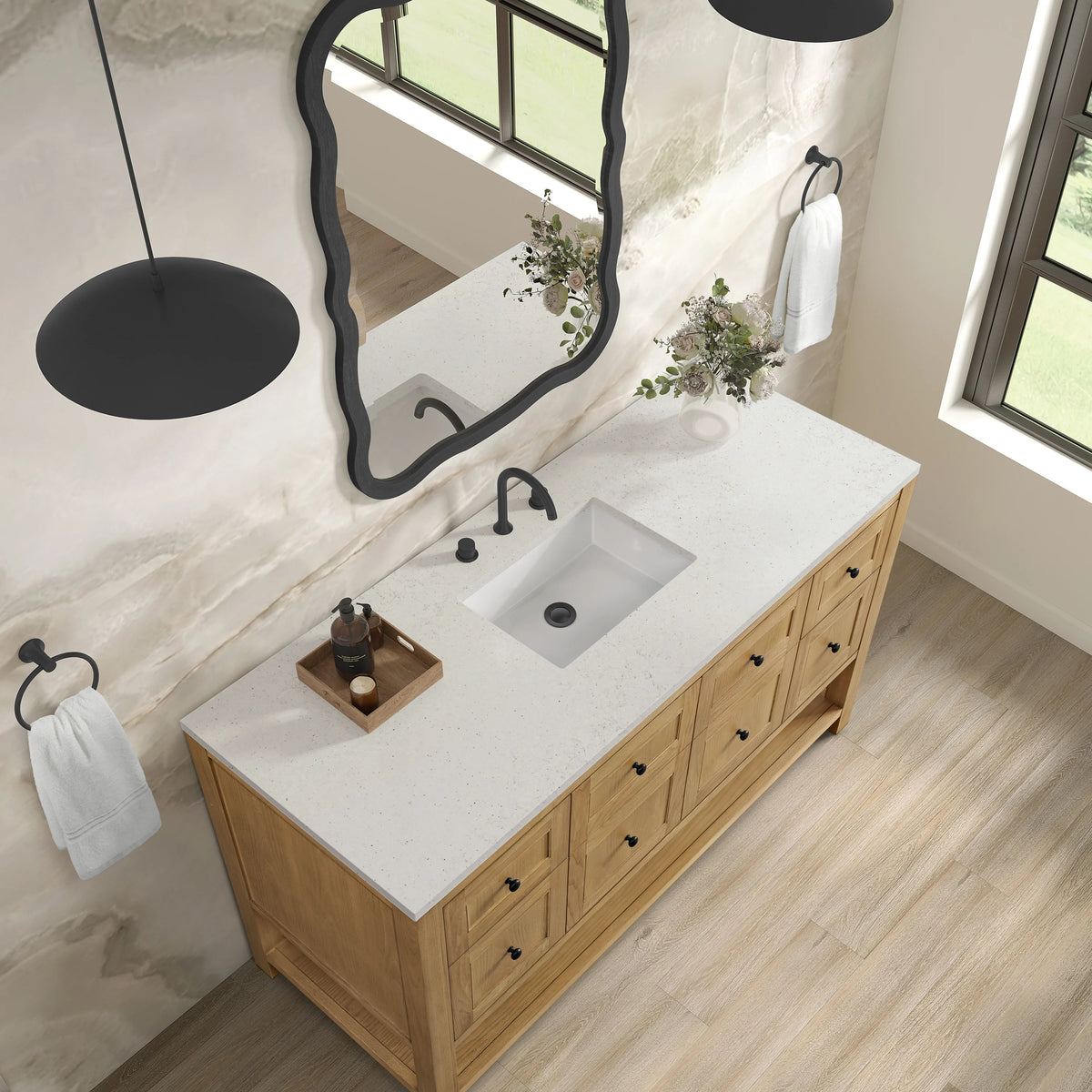 Breckenridge 60" Single Vanity, Light Natural Oak, w/ 3 CM Lime Delight Quartz Top, view 7