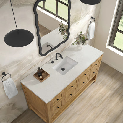 Breckenridge 60" Single Vanity, Light Natural Oak, w/ 3 CM Lime Delight Quartz Top, view 7