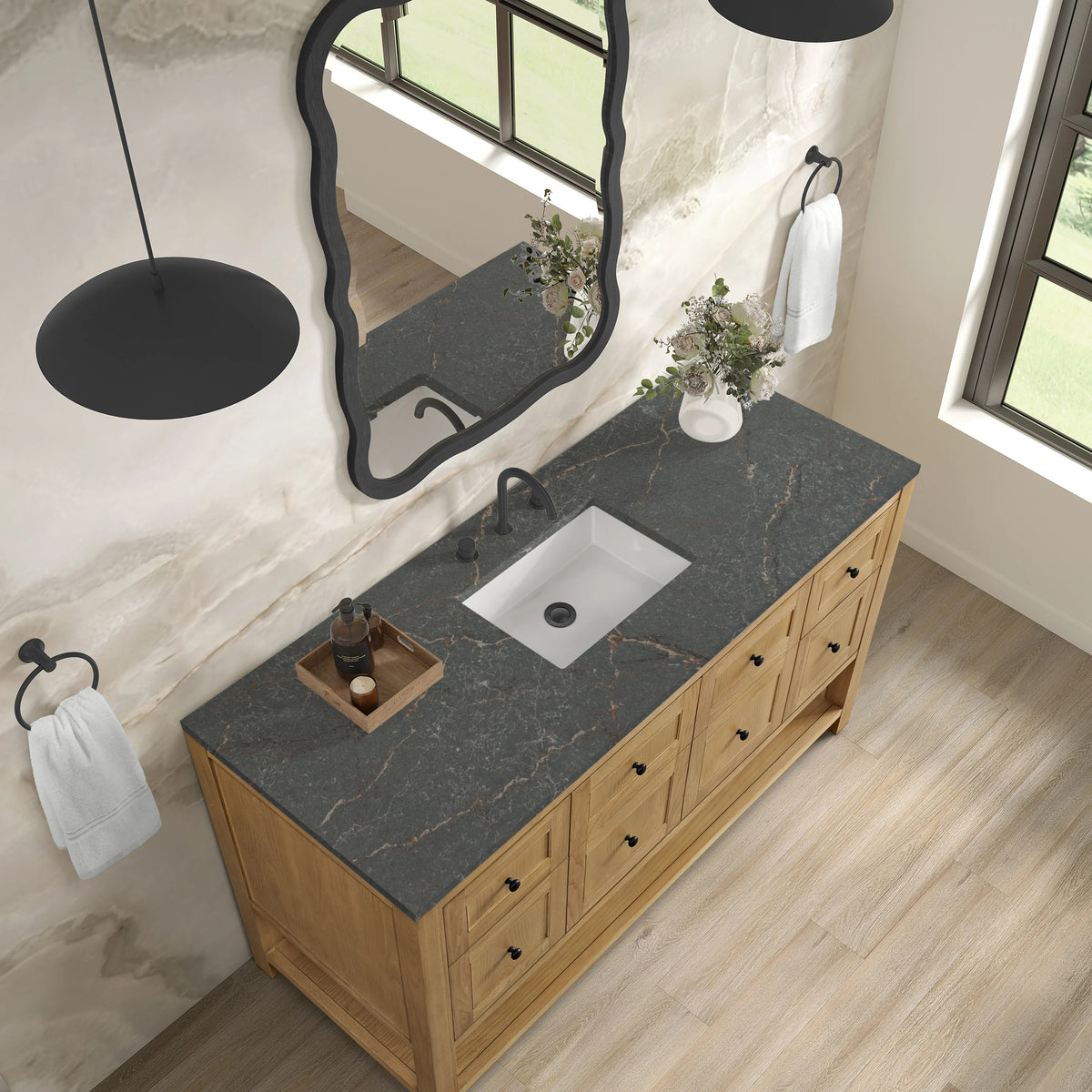 Breckenridge 60" Single Vanity, Light Natural Oak w/ 3 CM Parisien Bleu Top, view 7