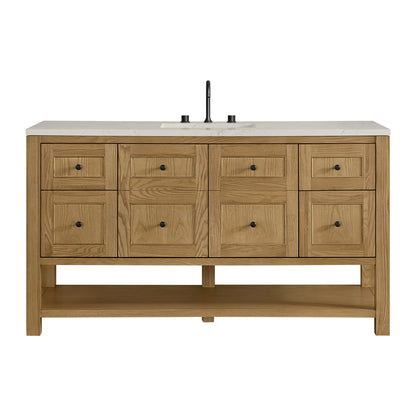 Breckenridge 60" Single Vanity, Light Natural Oak, w/ 3 CM Siberian Silestone Top