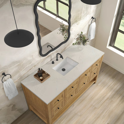 Breckenridge 60" Single Vanity, Light Natural Oak, w/ 3 CM Siberian Silestone Top, view 7