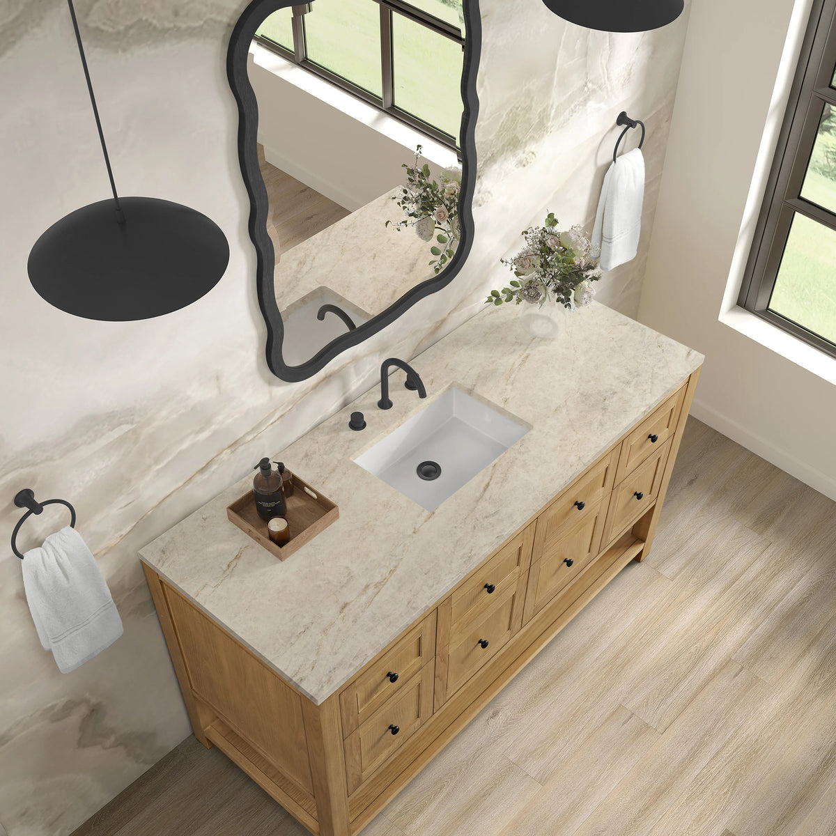 Breckenridge 60" Single Vanity, Light Natural Oak, w/ 3 CM Tajnar Eclos Top, view 7