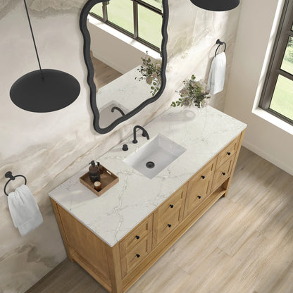 Breckenridge 60" Single Vanity, Light Natural Oak, w/ 3 CM Victorian Silver Quartz Top, view 7