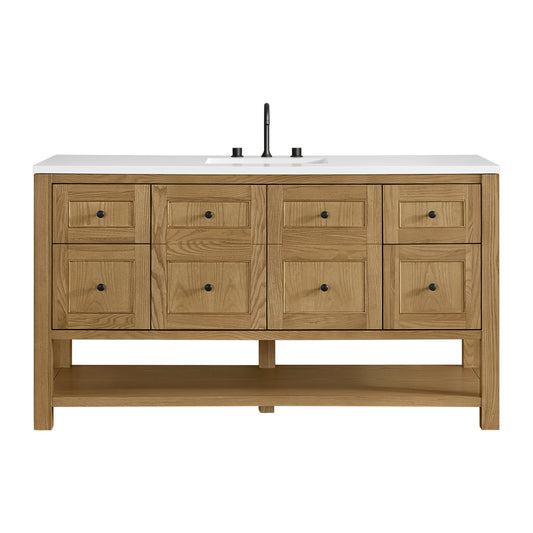 Breckenridge 60" Single Vanity, Light Natural Oak, w/ 3 CM White Zeus Quartz Top