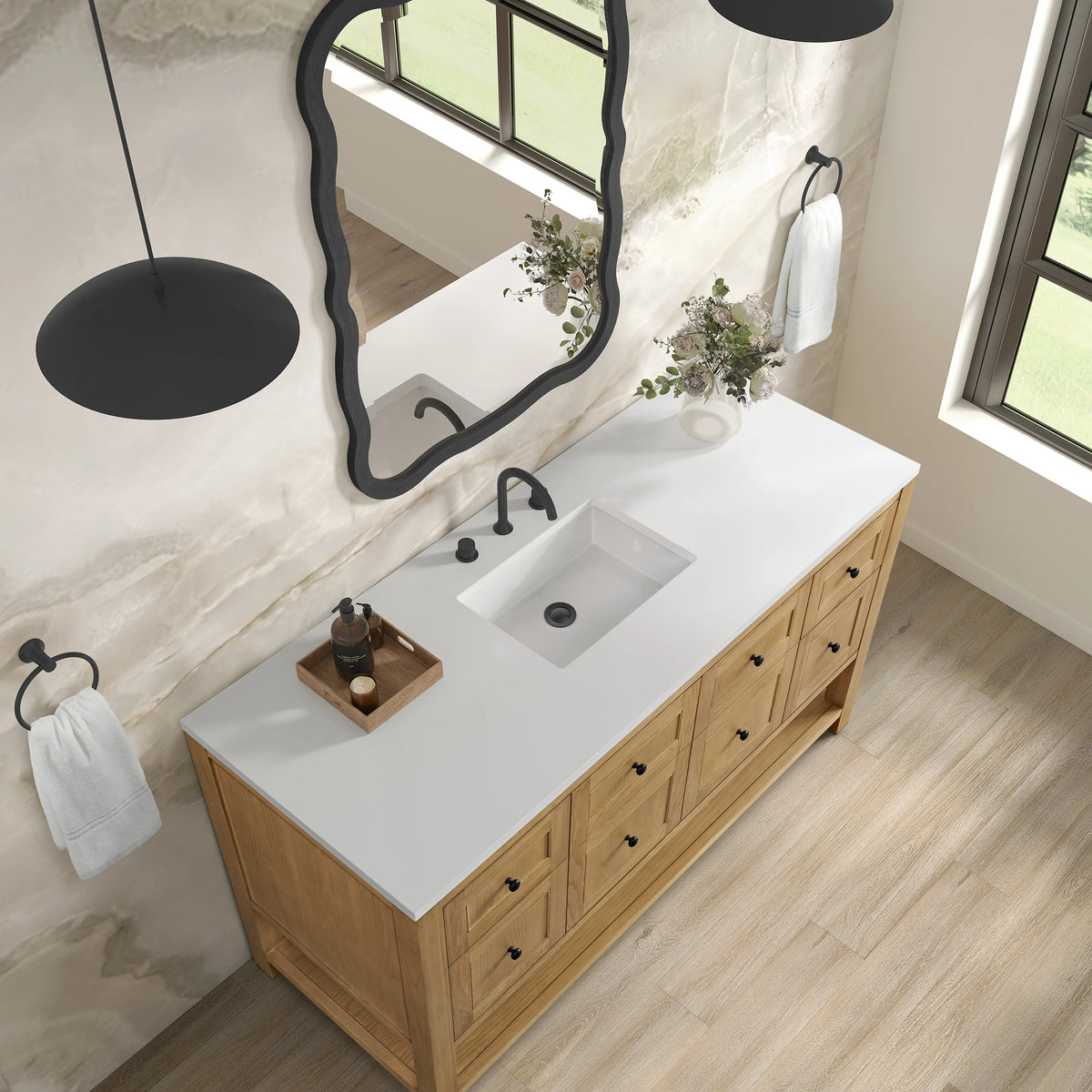 Breckenridge 60" Single Vanity, Light Natural Oak, w/ 3 CM White Zeus Quartz Top, view 7