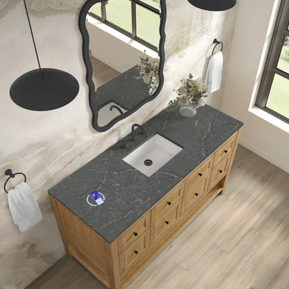 Breckenridge 60" Single Vanity, Light Natural Oak w/ 3 CM Parisien Bleu Top w/ FreePower Wireless Charger, view 10