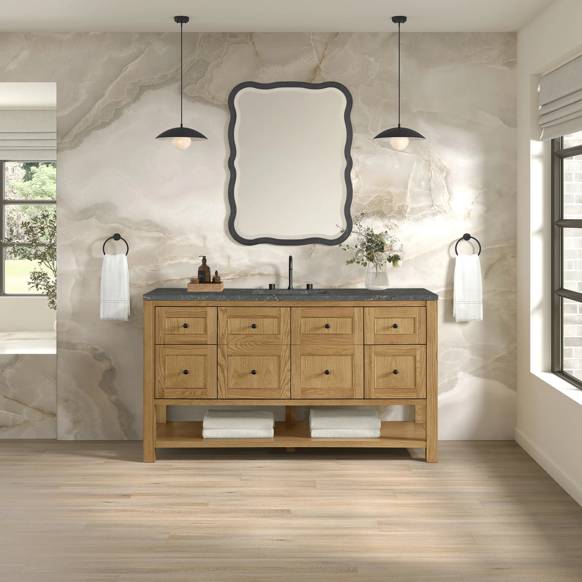 Breckenridge 60" Single Vanity, Light Natural Oak w/ 3 CM Parisien Bleu Top w/ FreePower Wireless Charger, view 6