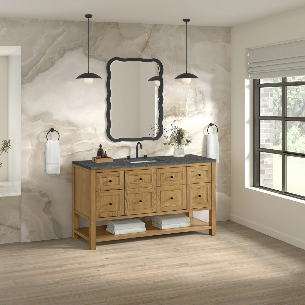 Breckenridge 60" Single Vanity, Light Natural Oak w/ 3 CM Parisien Bleu Top w/ FreePower Wireless Charger, view 7
