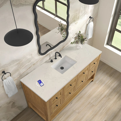 Breckenridge 60" Single Vanity, Light Natural Oak, w/ 3 CM Siberian Silestone Top w/FreePower Wireless Charger, view 9