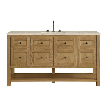 Breckenridge 60" Single Vanity, Light Natural Oak, w/ 3 CM Tajnar Eclos Top w/FreePower Wireless Charger