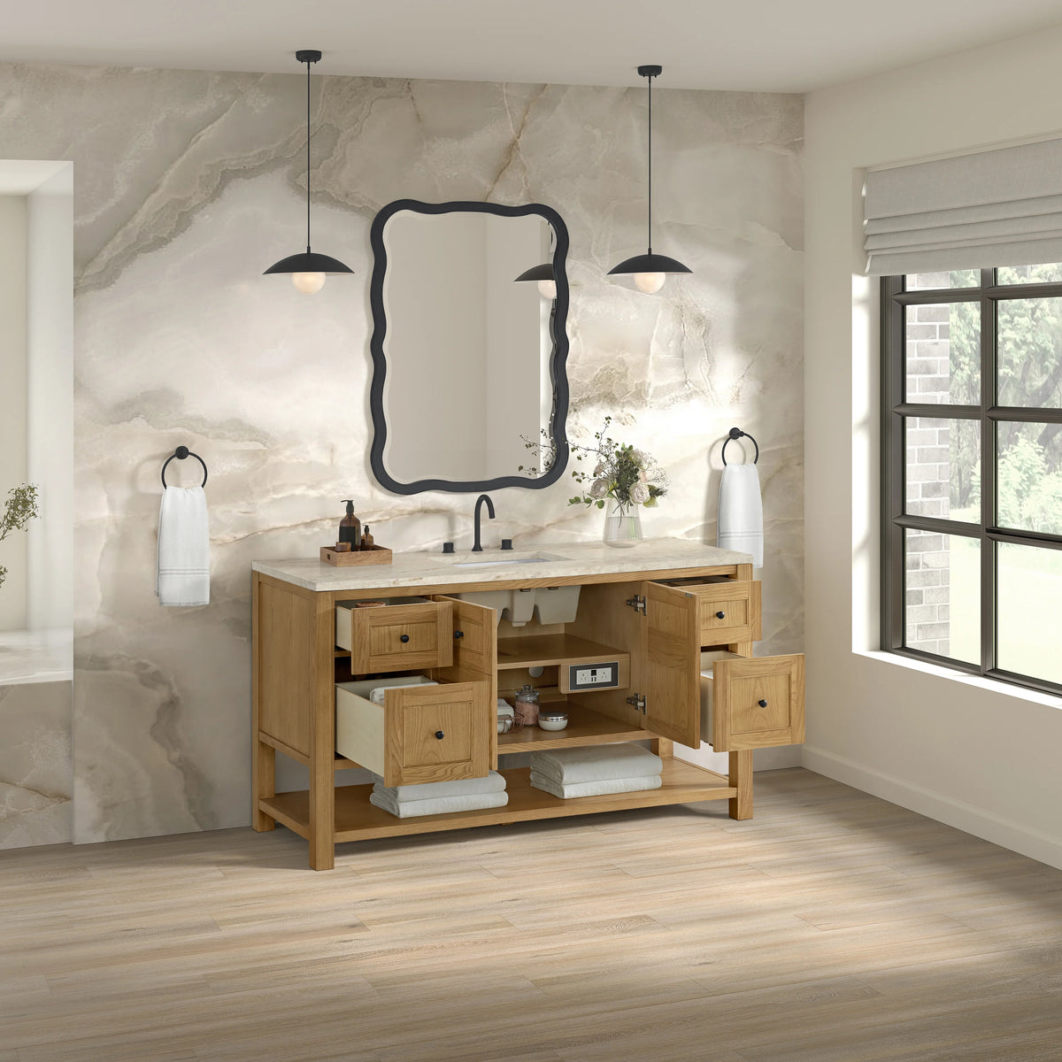 Breckenridge 60" Single Vanity, Light Natural Oak, w/ 3 CM Tajnar Eclos Top w/FreePower Wireless Charger, view 7