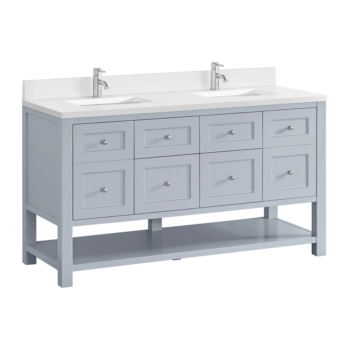 Breckenridge 60" Double Vanity, Serenity Blue, w/ Single Hole 3 CM White Zeus Quartz Top & Backsplash, view 10