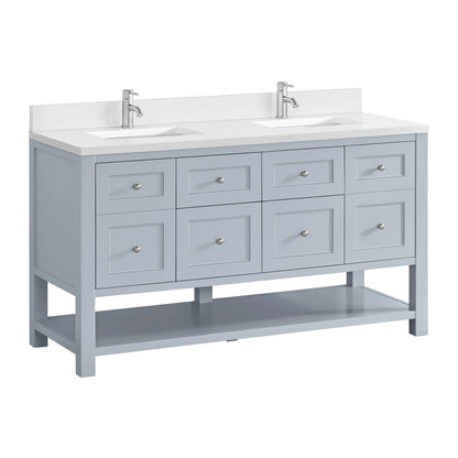 Breckenridge 60" Double Vanity, Serenity Blue, w/ Single Hole 3 CM White Zeus Quartz Top & Backsplash, view 10