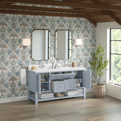 Breckenridge 60" Double Vanity, Serenity Blue, w/ Single Hole 3 CM White Zeus Quartz Top & Backsplash, view 5