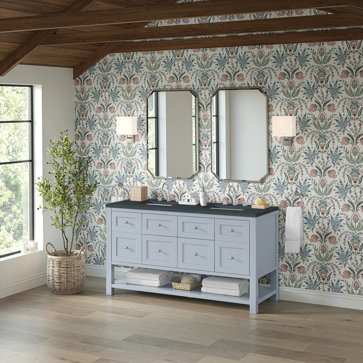 Breckenridge 60" Double Vanity, Serenity Blue, w/ 3 CM Charcoal Soapstone Quartz Top, view 4