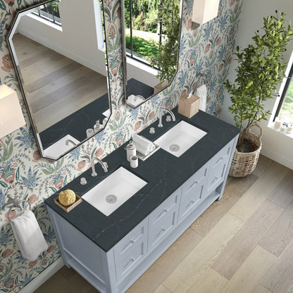 Breckenridge 60" Double Vanity, Serenity Blue, w/ 3 CM Charcoal Soapstone Quartz Top, view 7