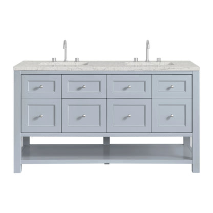 Breckenridge 60" Double Vanity, Serenity Blue, w/ 3 CM Eternal Jasmine Pearl Quartz Top