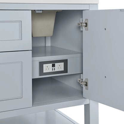 Breckenridge 60" Double Vanity, Serenity Blue, w/ 3 CM Ethereal Noctis Quartz Top, view 12