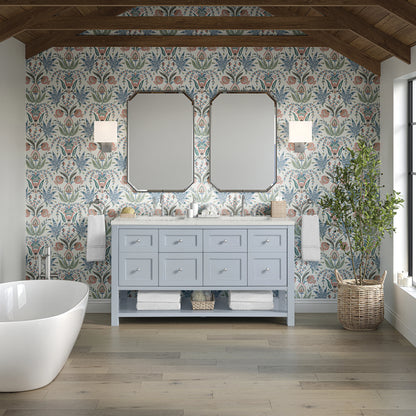 Breckenridge 60" Double Vanity, Serenity Blue, w/ 3 CM Lime Delight Quartz Top, view 3