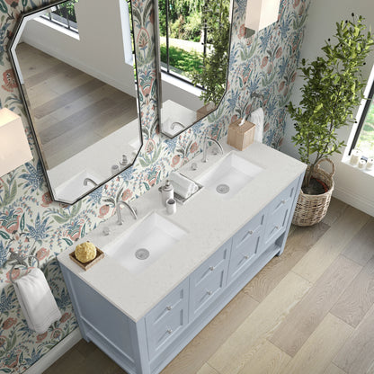 Breckenridge 60" Double Vanity, Serenity Blue, w/ 3 CM Lime Delight Quartz Top, view 7