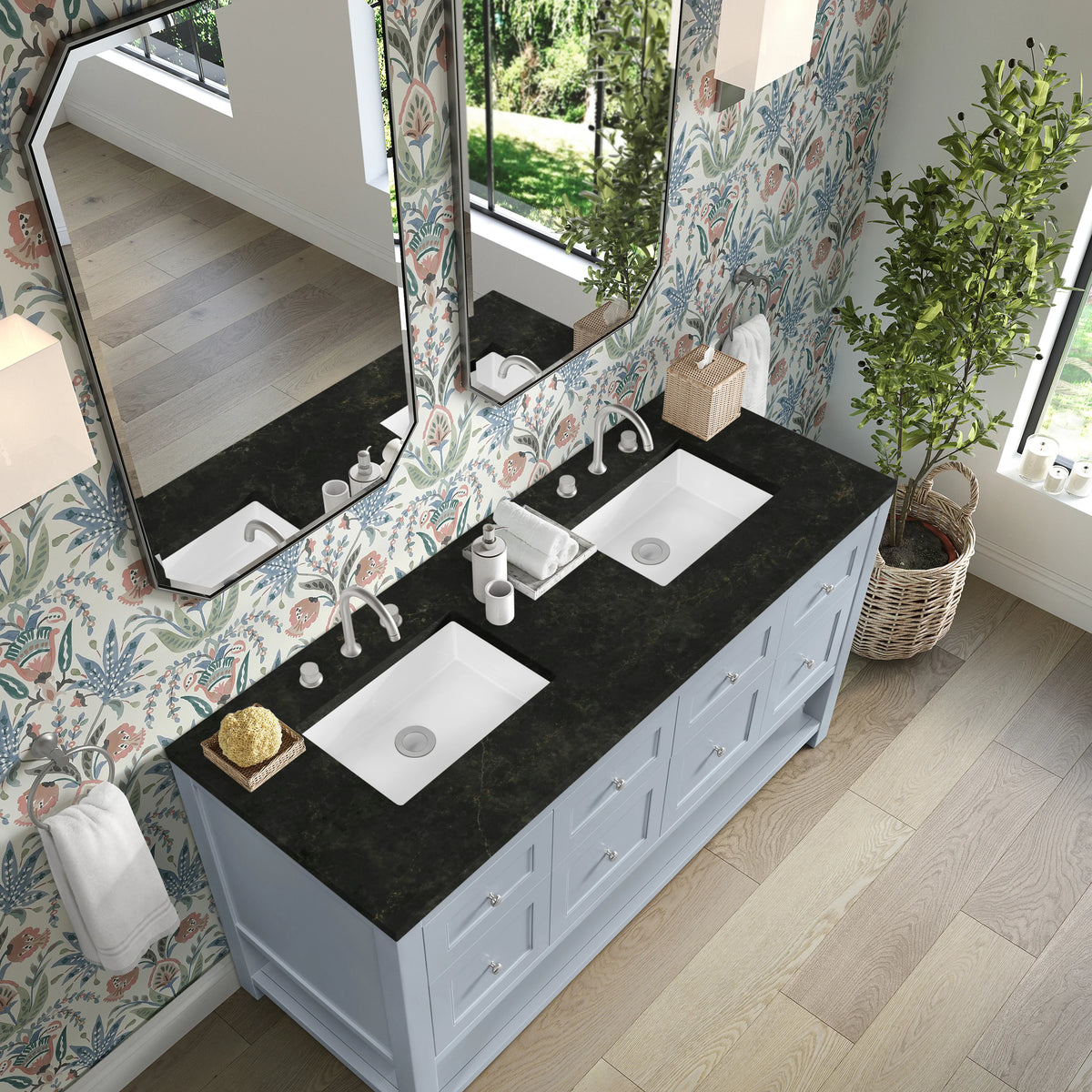 Breckenridge 60" Double Vanity, Serenity Blue, w/ 3 CM Phantome Eclos Top, view 7
