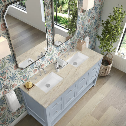 Breckenridge 60" Double Vanity, Serenity Blue, w/ 3 CM Tajnar Eclos Top, view 7