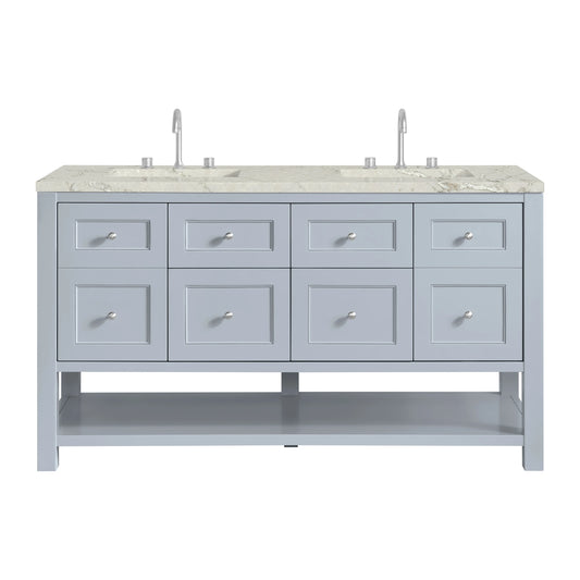 Breckenridge 60" Double Vanity, Serenity Blue, w/ 3 CM Victorian Silver Quartz Top
