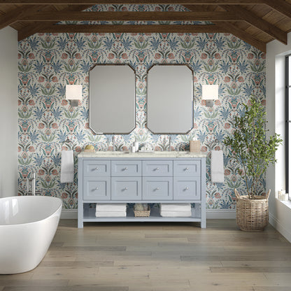 Breckenridge 60" Double Vanity, Serenity Blue, w/ 3 CM Victorian Silver Quartz Top, view 3