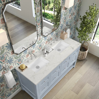 Breckenridge 60" Double Vanity, Serenity Blue, w/ 3 CM Victorian Silver Quartz Top, view 7