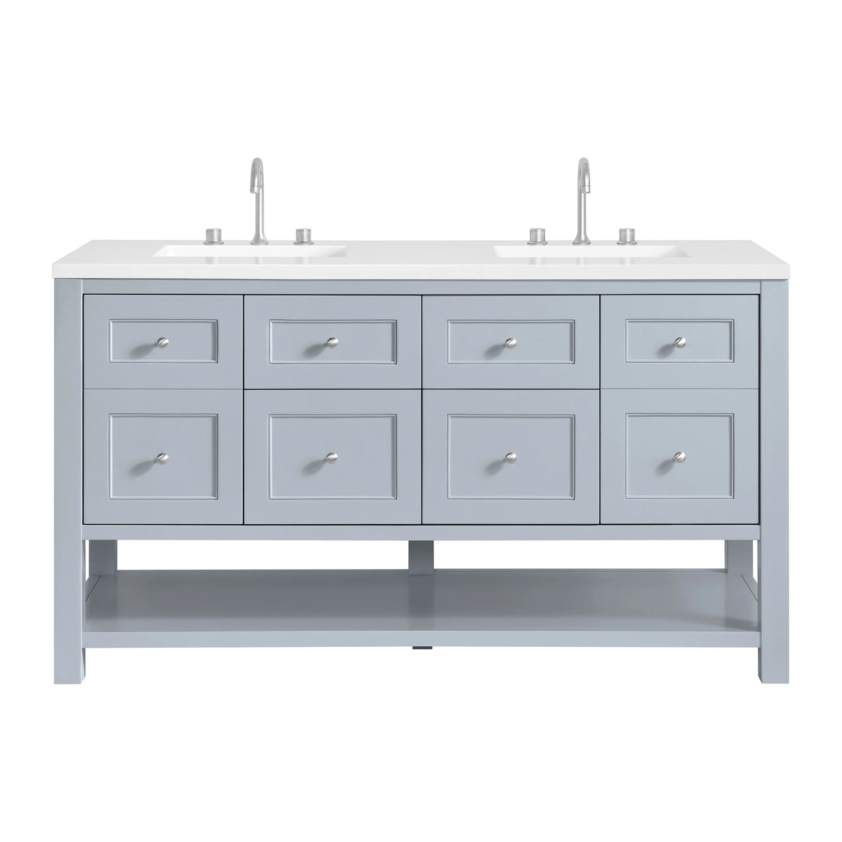 Breckenridge 60" Double Vanity, Serenity Blue, w/ 3 CM White Zeus Quartz Top