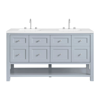 Breckenridge 60" Double Vanity, Serenity Blue, w/ 3 CM White Zeus Quartz Top