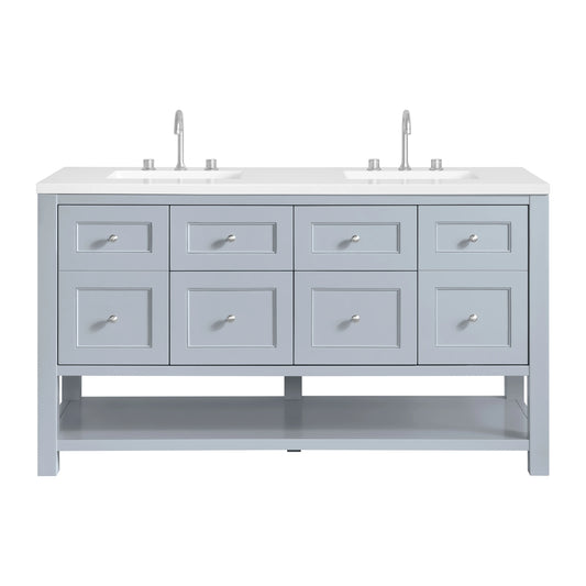 Breckenridge 60" Double Vanity, Serenity Blue, w/ 3 CM White Zeus Quartz Top