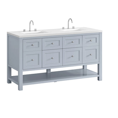Breckenridge 60" Double Vanity, Serenity Blue, w/ 3 CM White Zeus Quartz Top, view 10