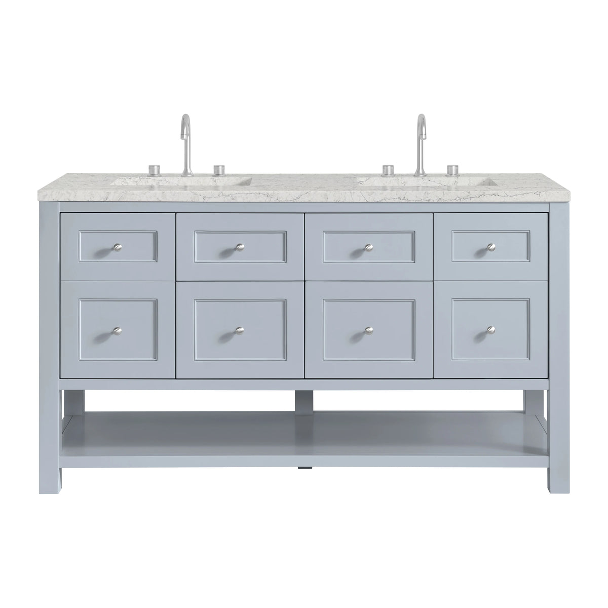 Breckenridge 60" Double Vanity, Serenity Blue, w/ 3 CM Eternal Jasmine Pearl Quartz Top w/FreePower Wireless Charger