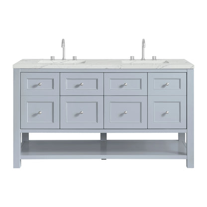 Breckenridge 60" Double Vanity, Serenity Blue, w/ 3 CM Ethereal Noctis Quartz Top w/FreePower Wireless Charger