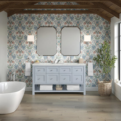 Breckenridge 60" Double Vanity, Serenity Blue, w/ 3 CM Ethereal Noctis Quartz Top w/FreePower Wireless Charger, view 6