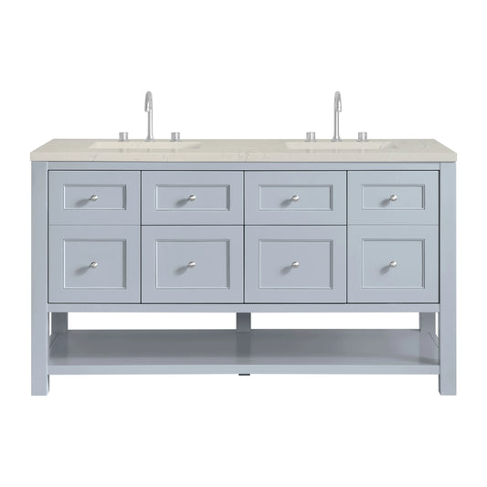 Breckenridge 60" Double Vanity, Serenity Blue, w/ 3 CM Siberian Silestone Top w/FreePower Wireless Charger