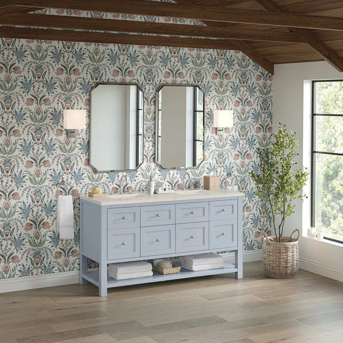 Breckenridge 60" Double Vanity, Serenity Blue, w/ 3 CM Siberian Silestone Top w/FreePower Wireless Charger, view 6