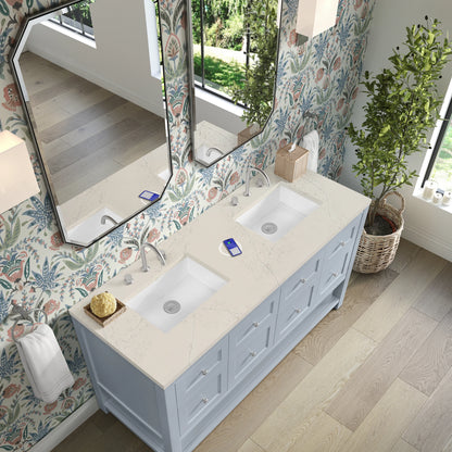 Breckenridge 60" Double Vanity, Serenity Blue, w/ 3 CM Siberian Silestone Top w/FreePower Wireless Charger, view 9